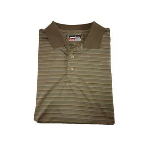Grand Slam Men’s Large Polo Short Sleeve Golf Shirt Brown With Blue Stripes